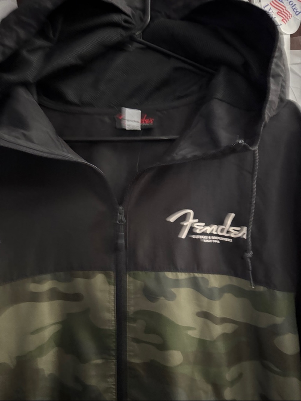 Fender Black & Olive Camo Hooded Windbreaker Jacket